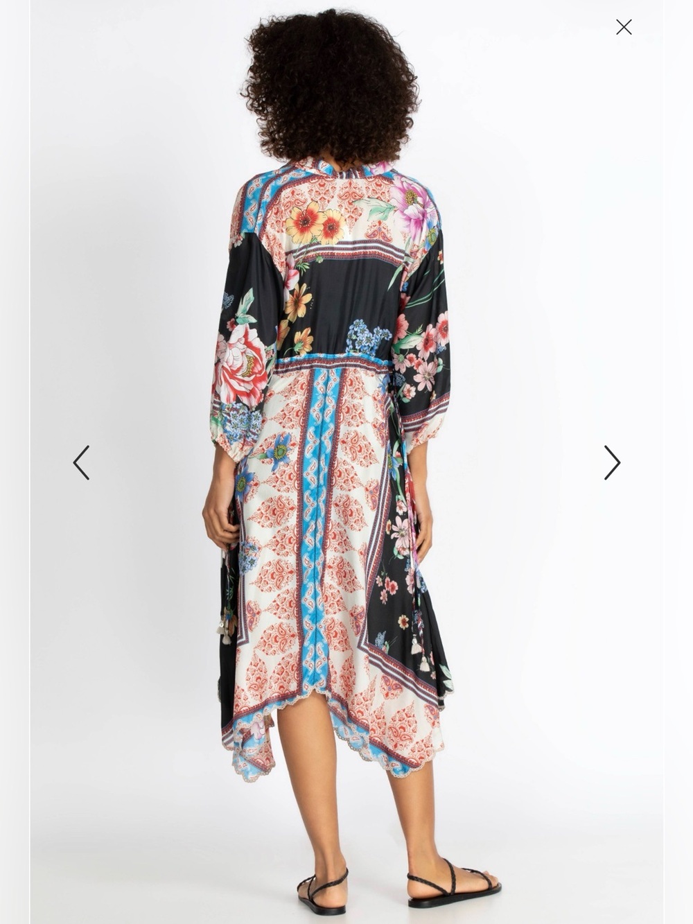 Johnny Was Multicolor Floral Patchwork Silk Handkerchief-Hem Dress - Picture 4 of 9
